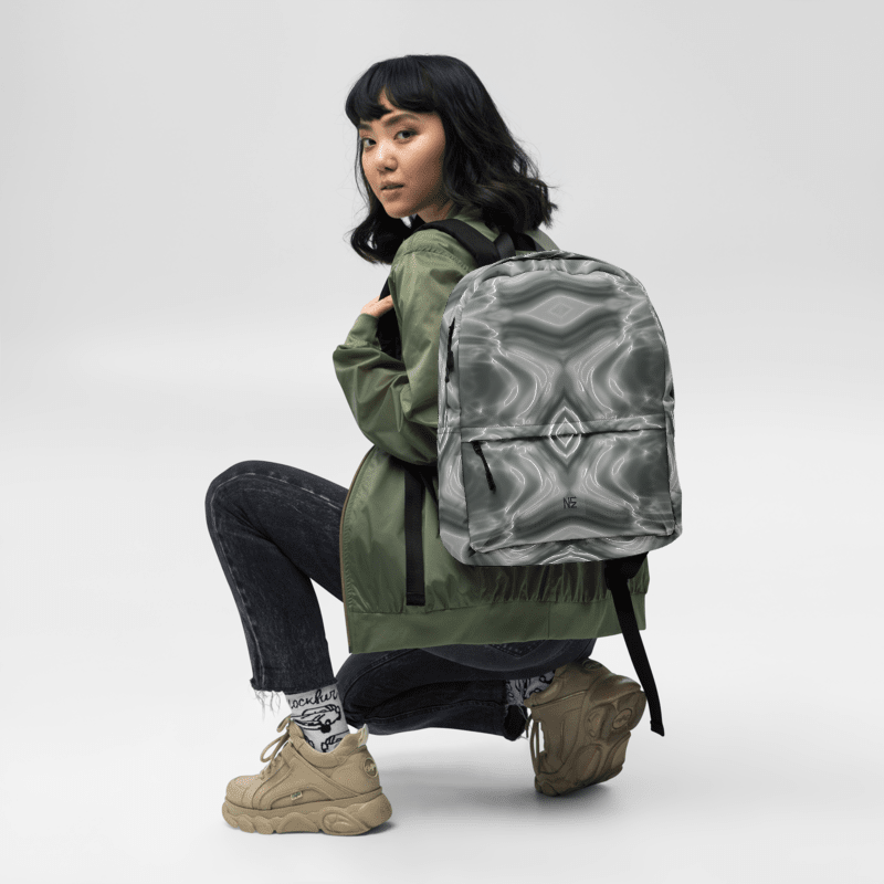 Monochrome Abstract Art Backpack — Agate Wave Print | Wearable Art