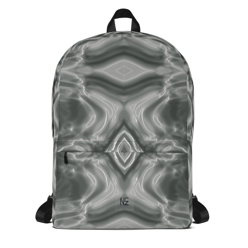 Monochrome Abstract Art Backpack — Agate Wave Print | Wearable Art
