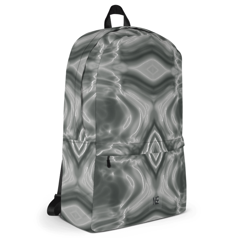 Monochrome Abstract Art Backpack — Agate Wave Print | Wearable Art